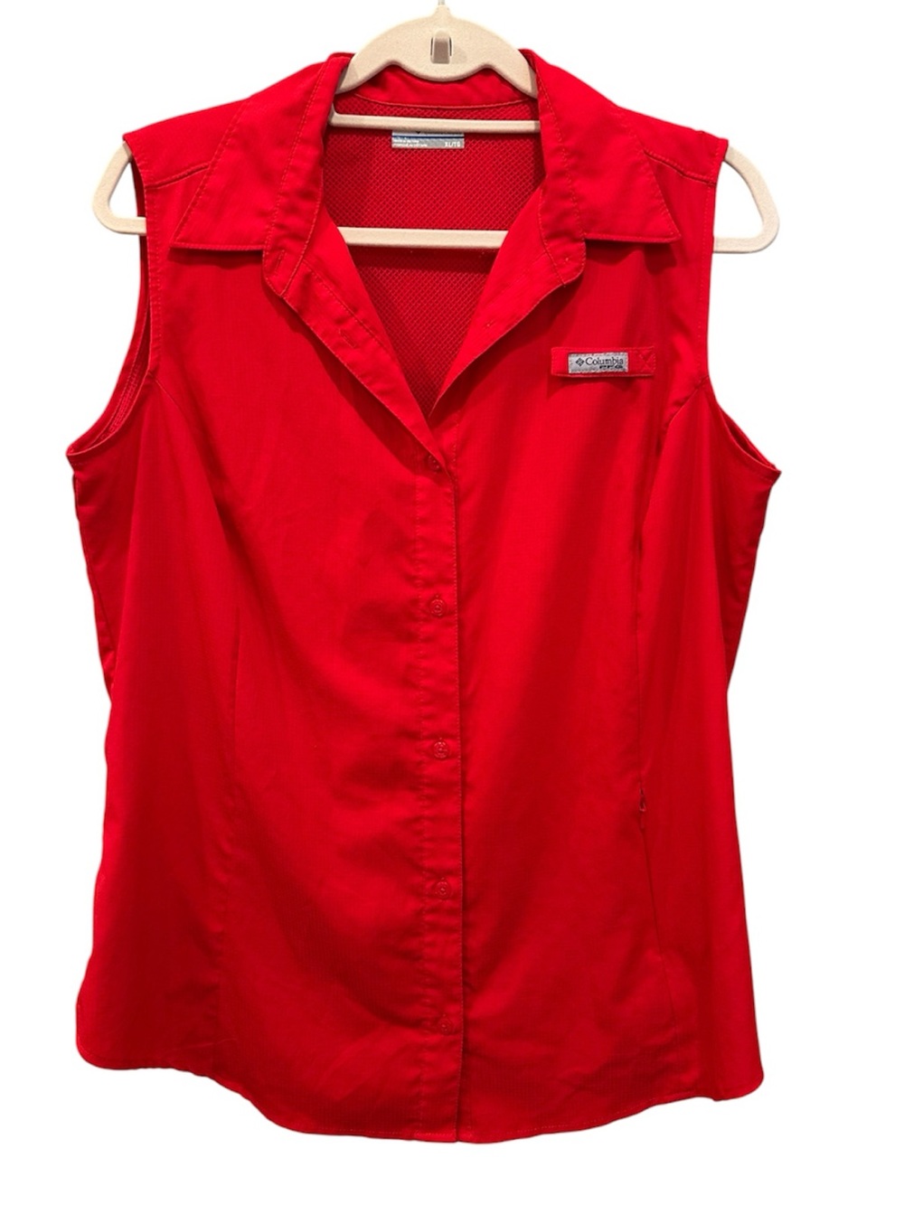Columbia PFG Red Sleeveless Button Down Collared Shirt Outdoors Lightweight XL